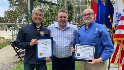 Asm. Muratsuchi and Mayor Patrick Furey, with constituent, holding awards