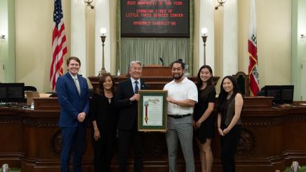 Asm. Muratsuchi with on Assembly Floor young South Bay leaders, holding award