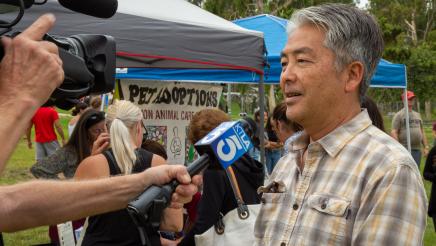 Asm. Muratsuchi being interviewed by Channel 5 news reporter
