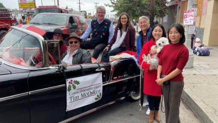 Asm. Muratsuchi and family alongside Tim McOsker's parade car