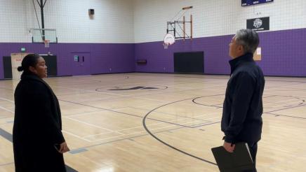 Asm. Muratsuchi and Jennifer Carter on basketball court