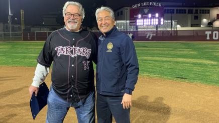 Asm. Muratsuchi with Don Lee on softball field