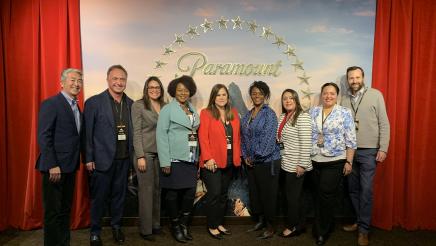 Asm. Muratsuchi with other Assemblymembers with Paramount logo in background