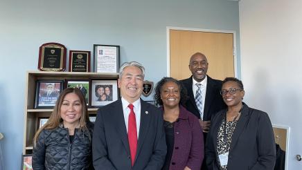 Asm. Muratsuchi with Pres. Dr Brenda Thames, Board Trustees Trisha Murakawa and Kenneth Brown