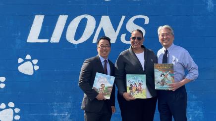 Asm. Muratsuchi with Board Member James Han and Principal Katherine Castleberry