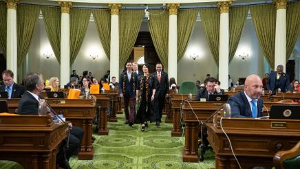 Asm. Muratsuchi and Asm. Kalra escorting Ms. Wisa Uemura and Mr. Franco Imperial on the Assembly Floor