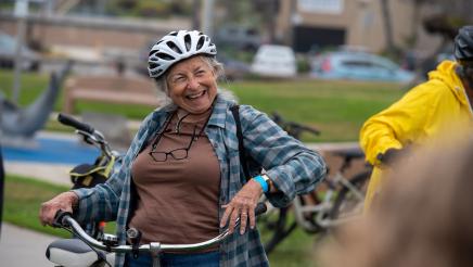 Joyous participant ready to ride