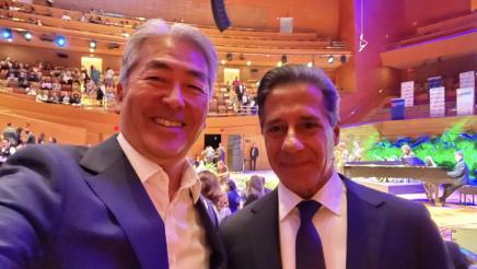 Asm. Muratsuchi and Superintendent Carvalho, with interior of concert hall in background