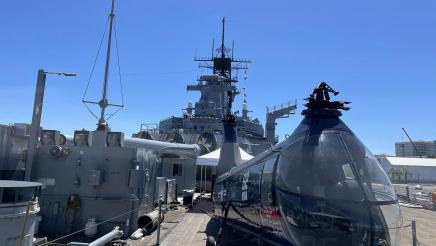 Decommissioned helicopter on the deck of the USS Iowa