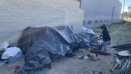 A small homeless encampment