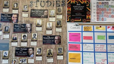 Photo collage on wall of prominent African American Studies subjects