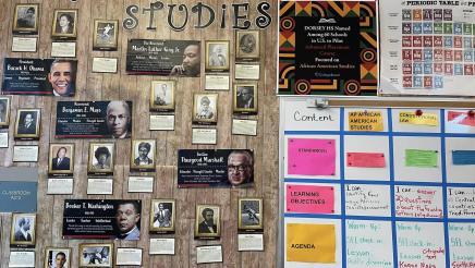 Photo collage on wall of prominent African American Studies subjects