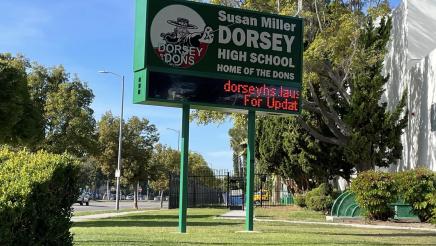 Dorsey High School sign on lawn