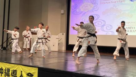 Martial arts performers onstage