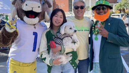 Asm. Muratsuchi with daughter, Rams mascot and attendee