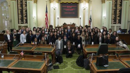 Asm. Muratsuchi with Sup. Serrano, board members, parents and students from PVPUSD