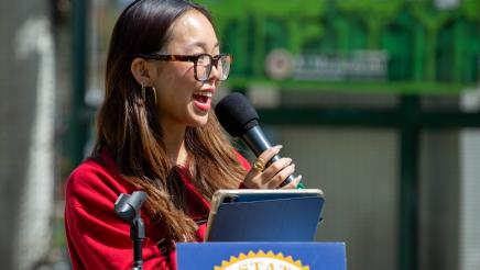 Guest speaker at podium, speaking