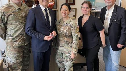 Group photo of Asm. Muratsuchi, Col. Mia Walsh, Col. Dermanoski, and  Lt. Col. (Ret.) Tom Lasser