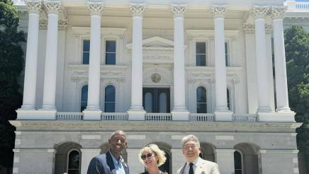 Asm. Muratsuchi honoring South Bay LGBTQ Center representatives in front of the State Capitol