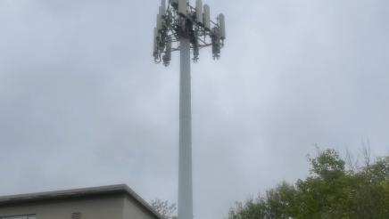 Large communication tower with cameras