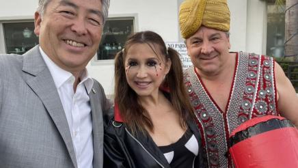 Asm. Muratsuchi with two attendees in costume