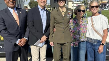 Asm. Muratsuchi with veteran, Councilmember Jackson and attendees