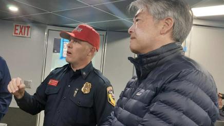 Asm. Muratsuchi listens on as CAL FIRE official speaks