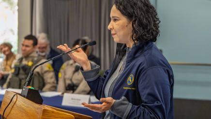CA Water Service representative at podium, speaking