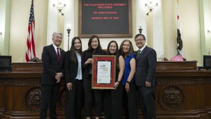 Asm. Muratsuchi with Dr. Sahara and family on the Assembly Floor